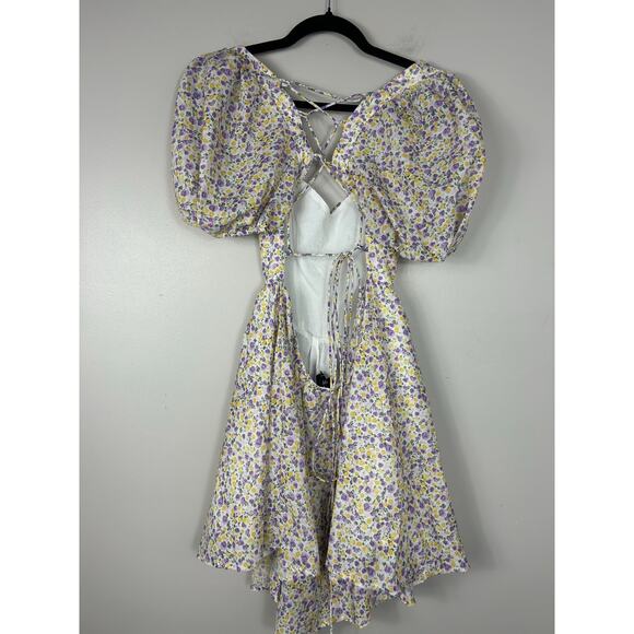 Bardot Revolve Marlie Sweetheart Neck Puff Sleeve Floral Mini Dress Medium - Picture 12 of 13